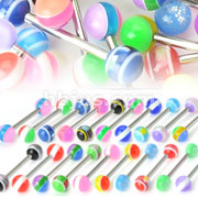 400 Piece 316L Surgical Steel Barbell with Triple Striped Multi-Colored UV Ball Package