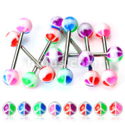 320 Piece 316L Surgical Steel Barbell with Two Tone Colored Peace Sign Inlay UV Ball Package