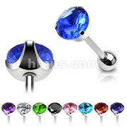 316L Surgical Steel Barbell with 7mm CZ 3-Prong Set Bowl Top