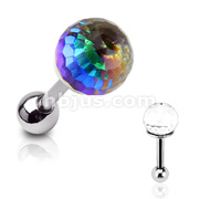 316L Surgical Steel Press Fit Clear Crystal Ball Top on Rainbow Anodized Plate Cartilage/Targus Barbell