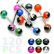 120 Pcs of Assorted Colors Flame Print UV Ball Barbells