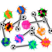 100 Pcs of Assorted Color 316L Surgical Steel Barbell With Silicone Spikey Ball