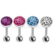 120 Pcs Assorted 316L Surgical Steel Leopard Print Clear Epoxy Coated Top Logo Ball Barbell