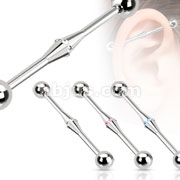 316L Surgical Steel Industrial Barbell with Multi CZ Rhombus in the Middle
