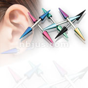 316L Surgical Steel Barbell w/ Titanium Anodized Long Spikes