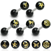 Black Anodized Barbell w/Laser cut Patterned