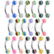 400 Piece 316L Surgical Steel Eyebrow with Multi Striped Acrylic Ball