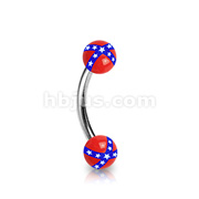 316L Surgical Steel Eyebrow Curve Ring with Acrylic Rebel Flag Balls