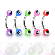 100pcs 316L Surgical Steel Curve with Colored UV Ball with YingYang Logo Package