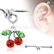 Add-On Red Gem Cherry Dangle Charm for Navel Rings, Dermal Anchors and More