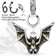 Add-On 316L Stainless Steel Vintage Bat Dangle Charm for Navel Rings, Dermal Anchors and More