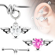 Add-On CZ Gem Angel Wing Heart Dangle Charm for Navel Rings, Dermal Anchors and More