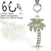Add-On Multi Gem Palm Tree Dangle Charm for Navel Rings, Dermal Anchors and More