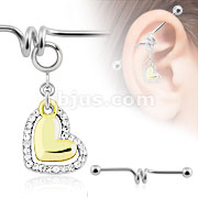 Add-On Multi Clear Gem Gold IP Heart Dangle Charm for Navel Rings, Dermal Anchors and More