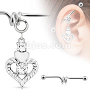 Add-On Multi Clear Gem With White Epoxy Heart Dangle Charm for Navel Rings, Dermal Anchors and More