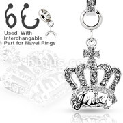 Add-On Multi Clear Gem Crown Dangle Charm for Navel Rings, Dermal Anchors and More