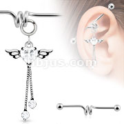 Add-On Clear Gem Angel Wing Heart with Dangle Charm for Navel Rings, Dermal Anchors and More