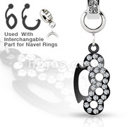 Add-On Pave Gemmed Brass Knuckle Dangle Charm for Navel Rings, Dermal Anchors and More