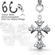 Add-On Gem Paved Vintage Cross Dangle Charm for Navel Rings, Dermal Anchors and More
