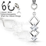 Add-On Couble Marquise CZ Dangle Charm for Navel Rings, Dermal Anchors and More