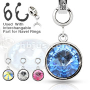 Add-On Large Round CZ Dangle Charm for Navel Rings, Dermal Anchors and More