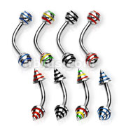 160 Pcs of 316L Surgical Steel Eyebrow Curve with Stripe Balls