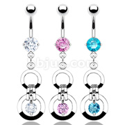 Dozen Pack of Assorted Color 316L Prong Set Gem Navel with Double Loop Single G