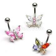 Dozen Pack of Assorted Color 316L Prong Set 316L Two Tone Butterfly Navel Rings