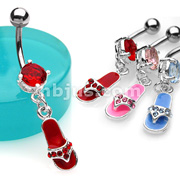 Dozen Pack of Assorted Color 316L Prong Set Navel Ring with Epoxy Sandal with CZs
