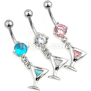 DOZEN PACK FANCY NAVEL / CZ WITH MARTINI GLASS DANGLE
