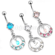 Dozen Pack Fancy CZ Navel Ring with Double Hoop with CZ