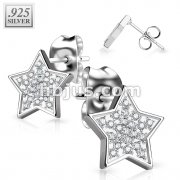 Pair of .925 Sterling Silver Gem Paved Small Star Earring Stud
