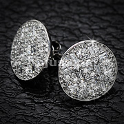 Pair of .925 Sterling Silver Earrings with Gem Paved Button Stud