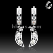 925. STERLING SILVER PAVE GEMED HUGGIE EAR RINGS W/CZ FILLED MOON DANGLES. ALL CZS ARE BEZEL SET OR PRONG SET.