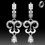 925. STERLING SILVER PAVE GEMED HUGGIE EAR RINGS W/BUTTERFLY & PEAR CZ DANGLES. ALL CZS ARE BEZEL SET OR PRONG SET.