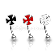 316L Surgical Steel Curve Eyebrow with Iron Cross