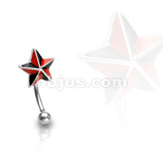 316L Surgical Steel Curve Eyebrow with Black and Red Star