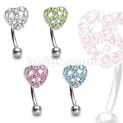 316L Surgical Steel Eyebrow Curve with Gem Paved Peace Sign Heart