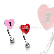 316L Surgical Steel Eyebrow Curve with Epoxy Heart with Keyhole
