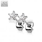 Pair of .925 Sterling Silver Stud Earring w/Clear Star Shaped CZ
