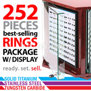252 Pcs of Assorted Tungsten Carbide, Titanium, & 316L Stainless Steel Ring Package with 'VERSA' Display