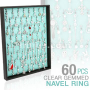 60 Pcs of Assorted Clear Gemmed Fancy Navel Rings with Tufted Leatherette V-Clip 