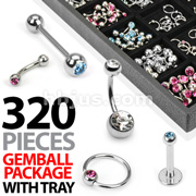 320 Pcs of Mixed Gem Assorted Body Jewelry Package with Tray