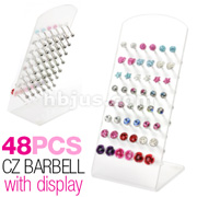 48 Pcs of Assorted CZ Barbells with L-Stand Display Package