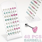 48 Pcs of Assorted Design & Color Multi-Gem Epoxy Dome Barbells with Display