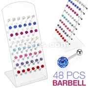 48 Pcs of 316L Surgical Steel Barbell with Multi Crystal Ferido Ball Top with L Stand Display