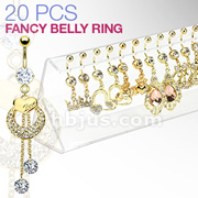 20 Pcs of Assorted Gold Plated Fancy Belly Rings with Acryl Display