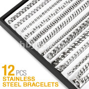 12 Pcs of Assorted Stainless Steel Chain Bracelet Package with Bracelet Tray Display