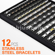 12 Pcs of Assorted 316L Stainless Steel Bracelets Package with VERSA Display Board