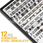 12 Pcs of Assorted Stainless Steel Inlay Bracelet Package with Bracelet Tray Display